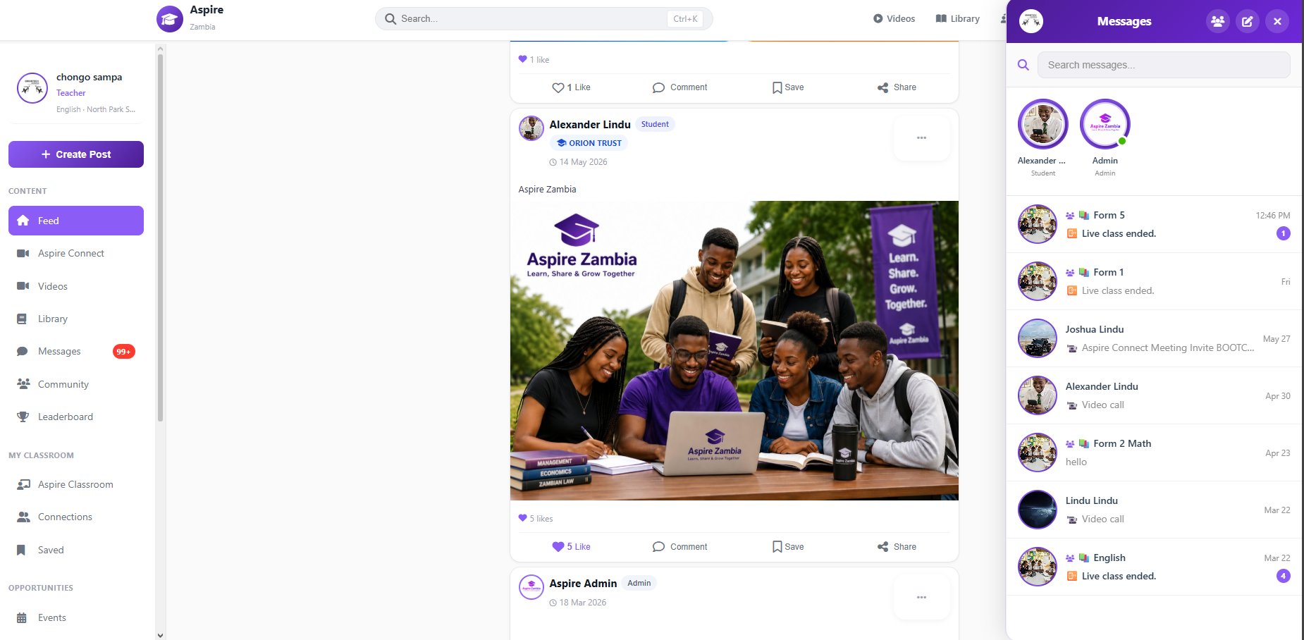 Aspire Zambia social feed